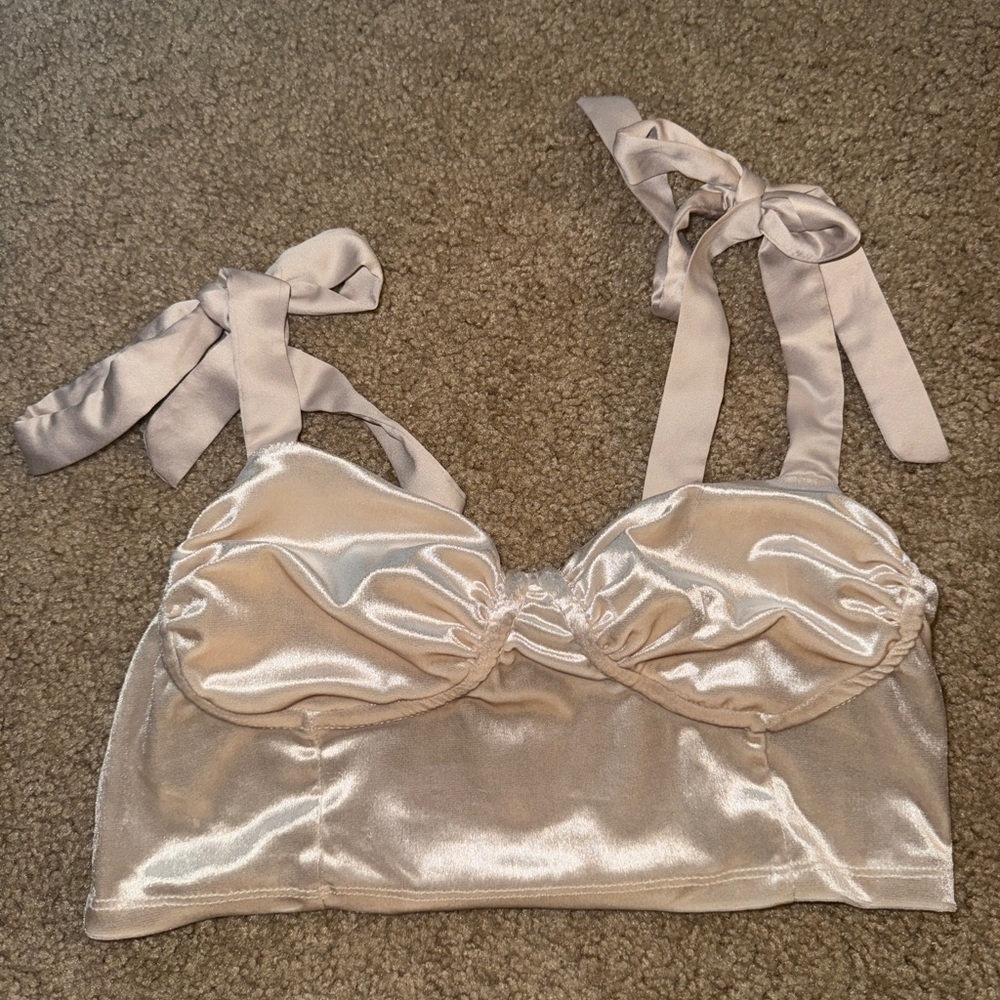 Garage Satin Cream Tie-Strap Top